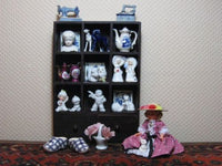 Old Vintage Europe Wooden Cabinet Miniature Delft Blue Porcelain Assorted & Doll