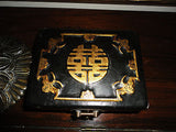 Antique 19th Cent. Chinese Mahogany Leather Box Brass Closure Double Happiness