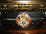 Antique 19th Cent. Chinese Mahogany Leather Box Brass Closure Double Happiness