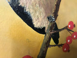 Original Oil Painting CHICKADEE Bird with Berries Artist Signed Schildt Schiedt 14"x11" inch