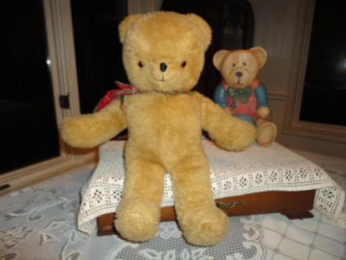 Antique Knickerbocker Teddy Bear Gold Plush Glass Eyes Rare Nose 17 in Jadees Antique Bear Shoppe
