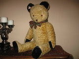 Antique 1930s Dutch Van Gelden Disc Jointed Teddy Bear Gold Black Jumbo 28 Inch