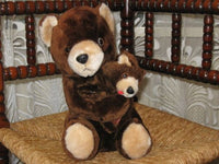 Ali Dada Toys Switzerland Dark Brown Teddy Bear Plush Holding Baby 10 Inch