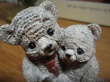 Vintage Father Bear with Baby Boy Son Reading Book Painted Carved Stone Figurine