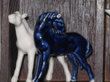 Old Vintage Europe Wooden Cabinet Miniature Delft Blue Porcelain Assorted & Doll