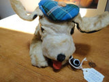 Antique UK England 1939 Sherlock Holmes Dog w Pipe Silk Plush Tartan Fabric