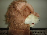 Antique Brown Mohair Lion Glass Eyes 12 Inch Sitting Heavy Wood Fiber 1950s