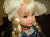 Antique 1950's Dutch Celluloid DOVINA DOLL Rotterdam Holland Wooden Clogs 11in.