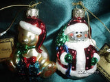 2003 Robert Stanley Hobby Lobby Glass Christmas Ornaments Snowman and Bear