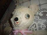 Antique Old White Mohair Teddy Bear 12 Inch Disc Eyes 1940s Rare