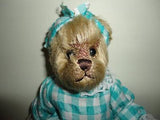 Bearington Collection Faux Mohair BEAR Girl Teal Blue Gingham Dress