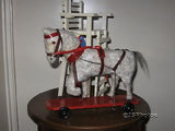 Antique 1940s Austrian Old White Mohair Horse on Wheels Pull Toy 11 Inch Rare