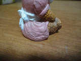Vintage 1986 Baby Girl Bear in Pink Dress Carved Stone Figurine