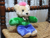 Heunec Germany Punk Teddy Bear w Earrings & Pink Mohawk