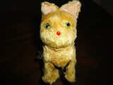 Antique Tin Wind Up Mechanical Cat Occupied Japan Silk Plush Glass Eyes Works