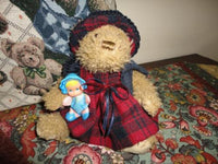 Little Girl Bear Plaid Flannel Corduroy Dress Handmade & Galoob Babydoll 1989