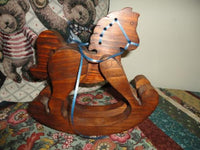 Wooden Rocking Horse Solid Pine Decorative for Dolls or Bears