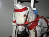 Antique 1940s Austrian Old White Mohair Horse on Wheels Pull Toy 11 Inch Rare