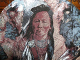 Hand Painted Native American Indian with Wolf DREAM CATCHER Velvet w Feathers