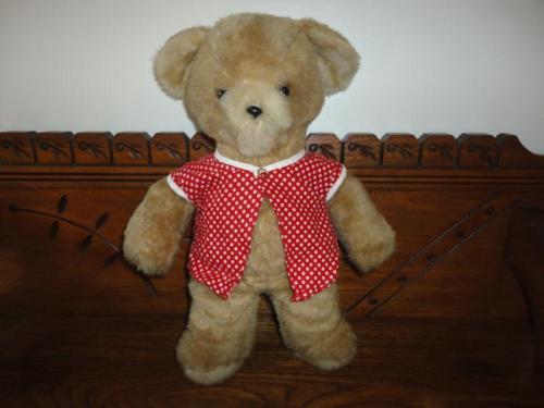Antique Teddy Bear 14 inch Red & White Polka Dot shirt