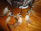 Hand Painted Native American Indian with Wolf DREAM CATCHER Velvet w Feathers