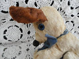 Antique 1940s Beige Brown Silk Mohair Dog Blue Glass Eyes 6 inch