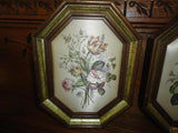 Vintage Flower Bouquet Art Set Satin Material Wood Frame Wall Home Decor
