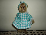 Bearington Collection Faux Mohair BEAR Girl Teal Blue Gingham Dress