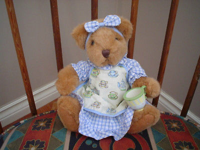 Russ Berrie Blueberry Bear 8 inch Plush with Teacup 4783
