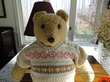 Antique Beige Wooly Plush Teddy Bear in Sweater 18 Inch Big 1960s