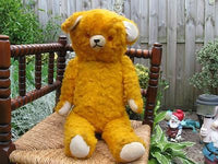 Antique 1930s Old English Bear with Working Mechanism Yellow Silk Plush 28 Inch