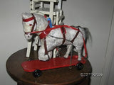 Antique 1940s Austrian Old White Mohair Horse on Wheels Pull Toy 11 Inch Rare