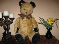 Antique 1930s Dutch Van Gelden Disc Jointed Teddy Bear Gold Black Jumbo 28 Inch