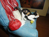 B&W & Orange Cat on Blue Armchair Figurine Handpainted Imported LDT Montreal