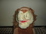 Antique Brown Mohair Lion Glass Eyes 12 Inch Sitting Heavy Wood Fiber 1950s