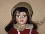 Germany Brunette Porcelain Doll Winter Clothing & Hand Warmer NIB