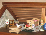 Antique German 1950s Wooden Doll Farm House 2 Story Includes Miniatures