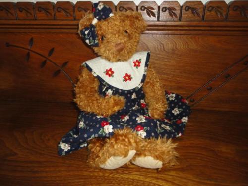 Douglas Cuddle Toys GIRL BEAR in Flowered Dress Jointed 15 inch