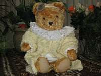 Antique Sonneberg Thuringia Germany Girl Bear Gold Mohair Dressed 15 Inch 1940s