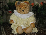 Antique Sonneberg Thuringia Germany Girl Bear Gold Mohair Dressed 15 Inch 1940s