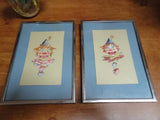 2 Vintage Original Art CLOWN Faces Paintings Watercolors Pair OOAK