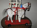 Antique 1940s Austrian Old White Mohair Horse on Wheels Pull Toy 11 Inch Rare