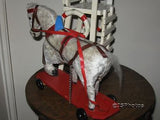 Antique 1940s Austrian Old White Mohair Horse on Wheels Pull Toy 11 Inch Rare