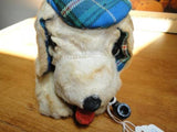 Antique UK England 1939 Sherlock Holmes Dog w Pipe Silk Plush Tartan Fabric