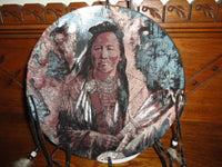 Hand Painted Native American Indian with Wolf DREAM CATCHER Velvet w Feathers