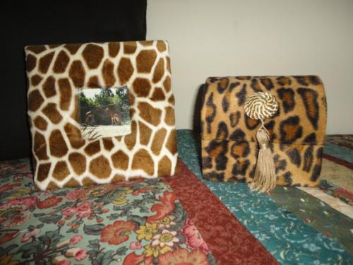 Leopard Plush Wooden Jewelry Box & Giraffe Plush Padded Wood Picture Frame