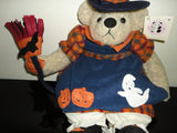 Pacifix Intl HALLOWEEN WITCH BEAR 21 inch Pumpkin Ghost Dress & Broom NEW
