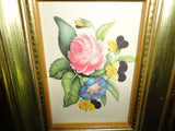 Miniature Canvas Art Floral Bouquet Golden Colored  Wooden Frame 2.5x3.5