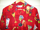 Bill Blass Mens Short Sleeve Sz S Red Casual Shirt Cocktails Martini Olive Drink