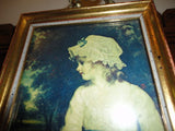 Vintage Victorian Sitting Girl Lace Bonnet Art Print Wood Frame